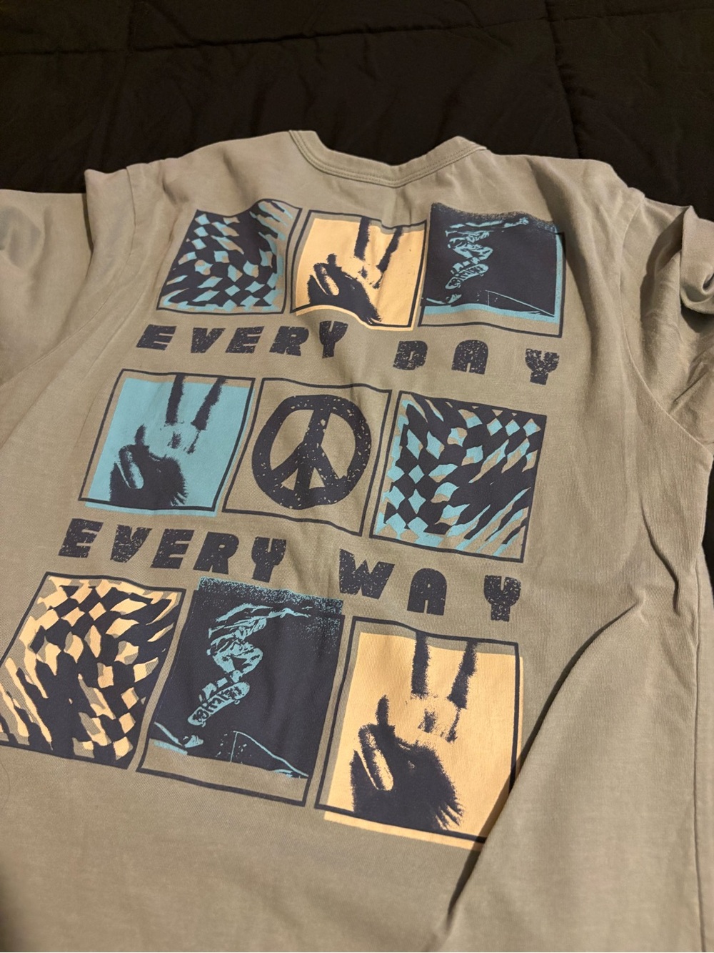Every Day Every Way Graphic Tee in Olive with Blue and Tan Prints